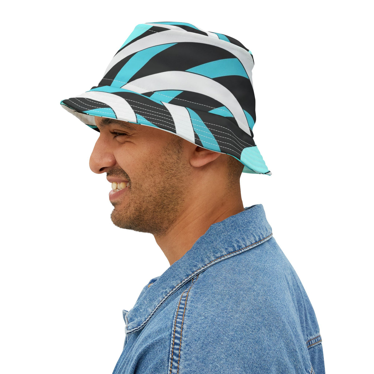 Turquoise Wave Bucket Hat — Retro Swirl Pattern Sun Hat