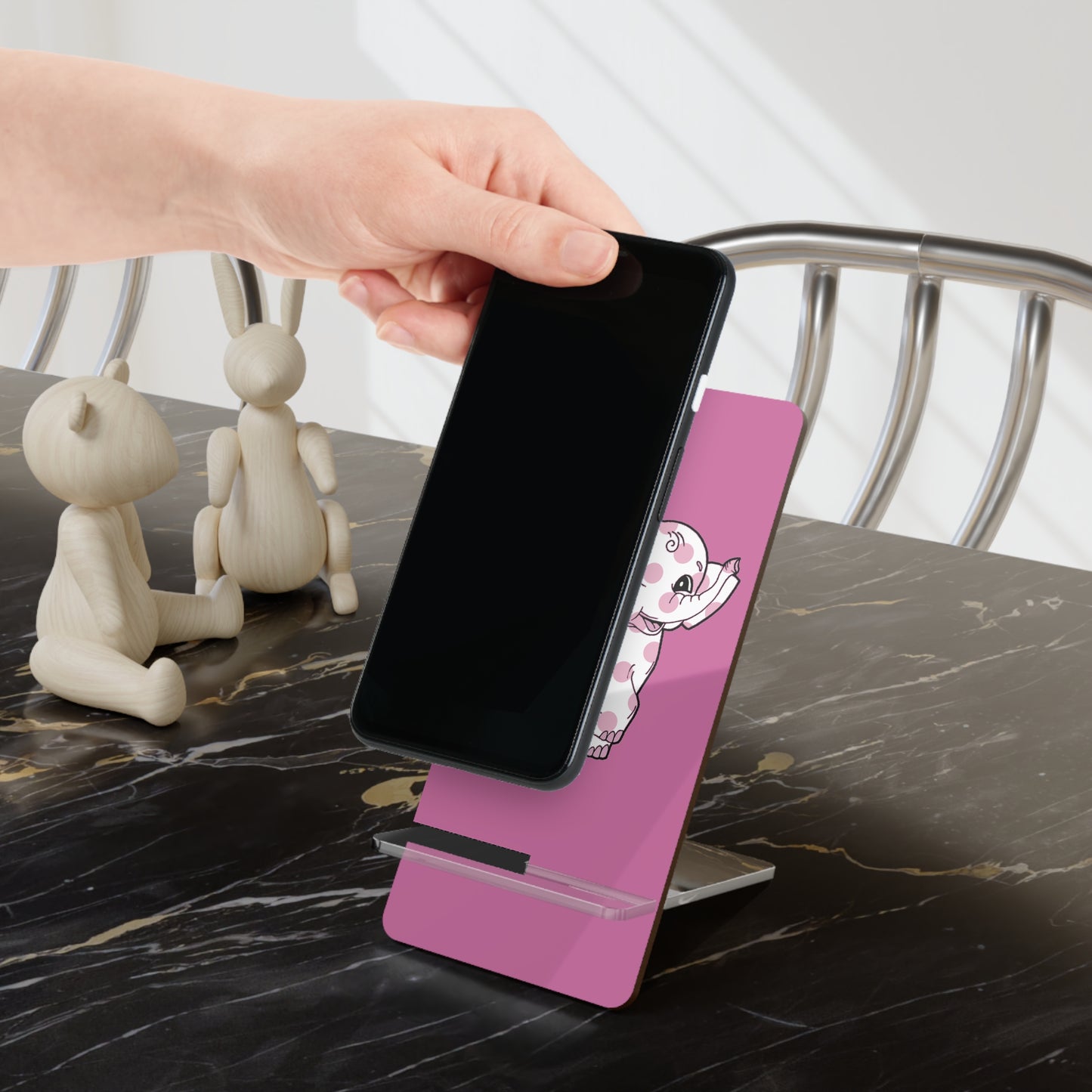 Pink Polka-Dot Baby Elephant Phone Stand — Cute Mobile Display Holder for Kids & Gifts