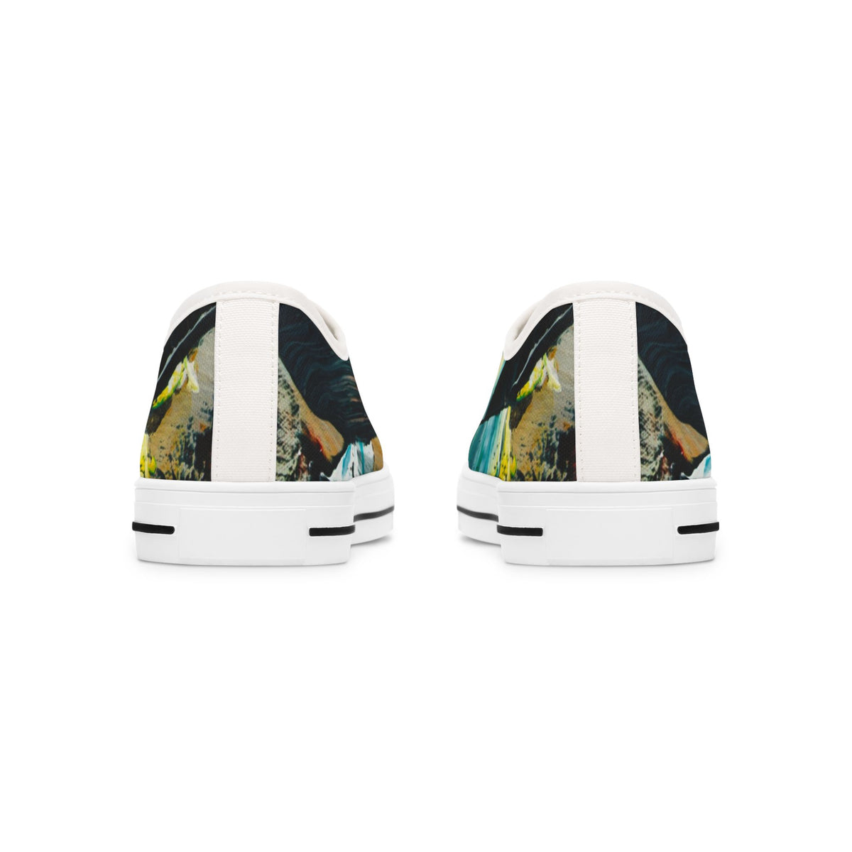 Low Top Sneakers — Abstract Teal & Yellow Brushstroke Canvas Shoes