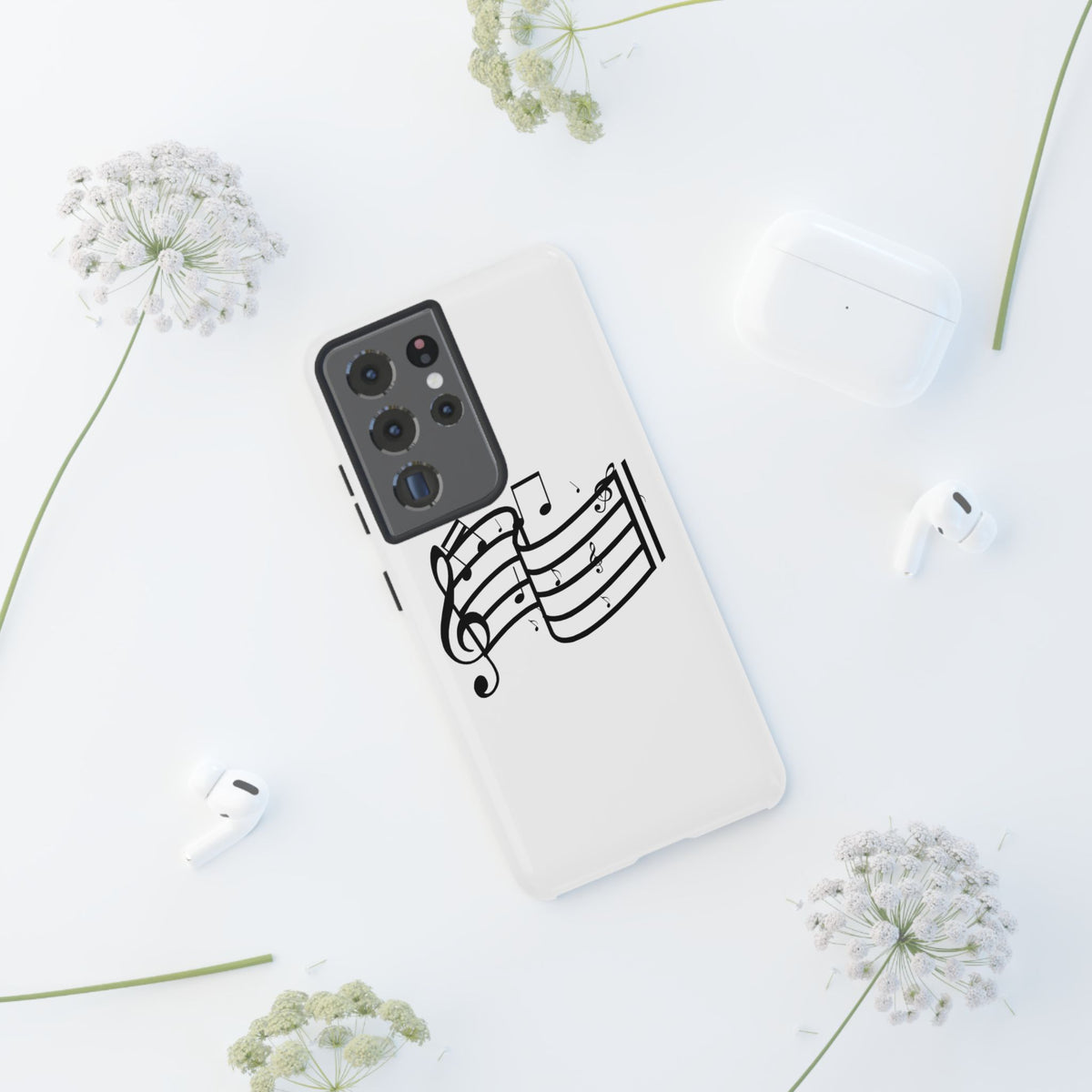 Musical Notes Phone Case — Black Treble Clef Music Staff Tough Case