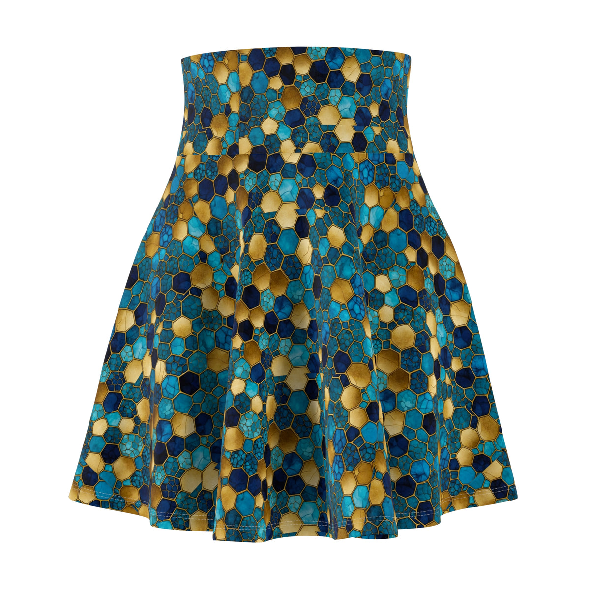 Vibrant Honeycomb Print Skater Skirt, Stylish Summer Skirt, Trendy Casual Skirt, Boho Skater Skirt, Perfect for Festivals