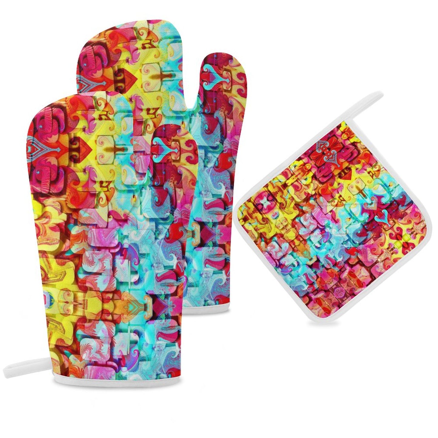 Oven Mitts & Pot Holder Set of 3 Colorful