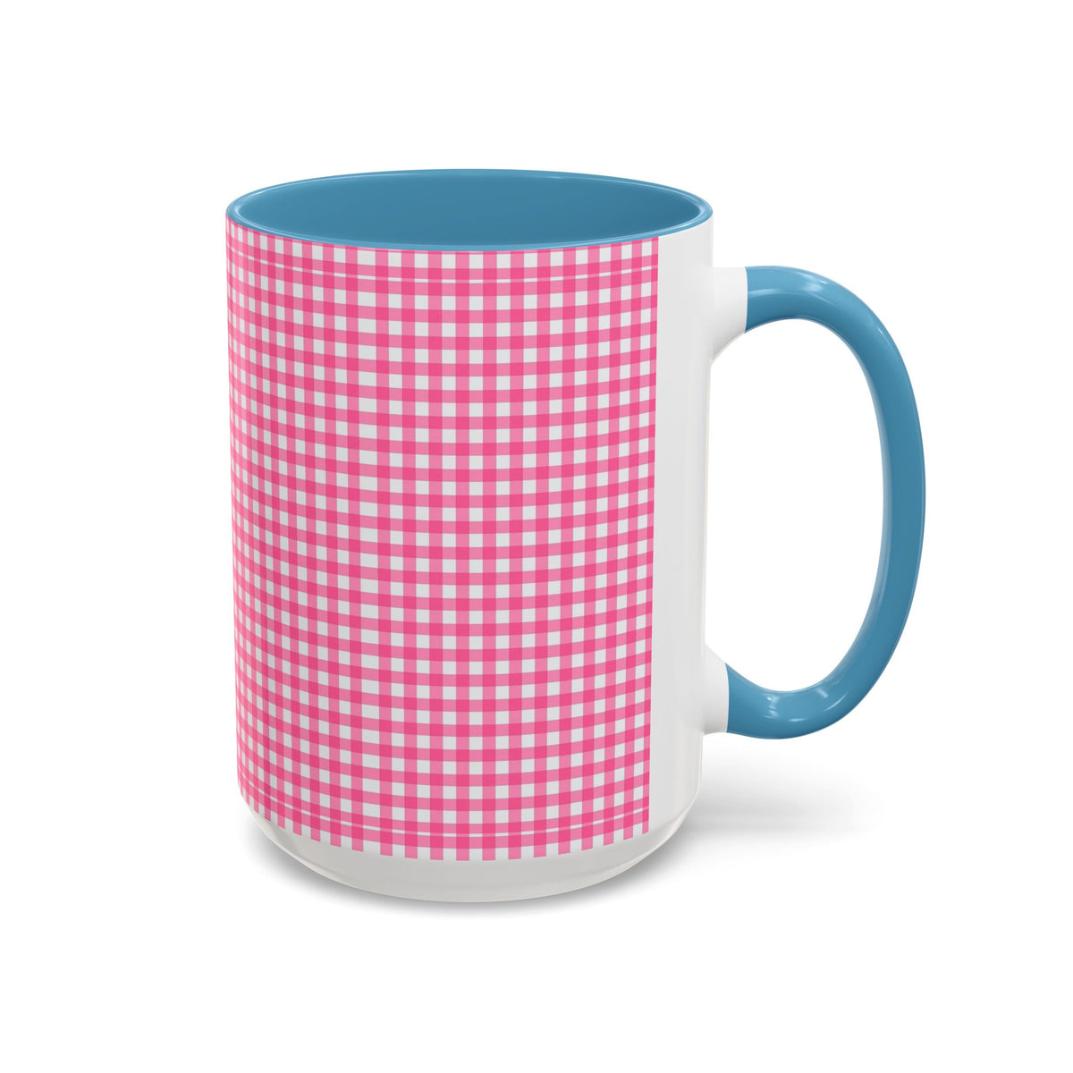 Pink Gingham Accent Coffee Mug, Cute Kitchen Decor, Gift for Coffee Lovers, Home Office Mug, Spring and Summer Vibes