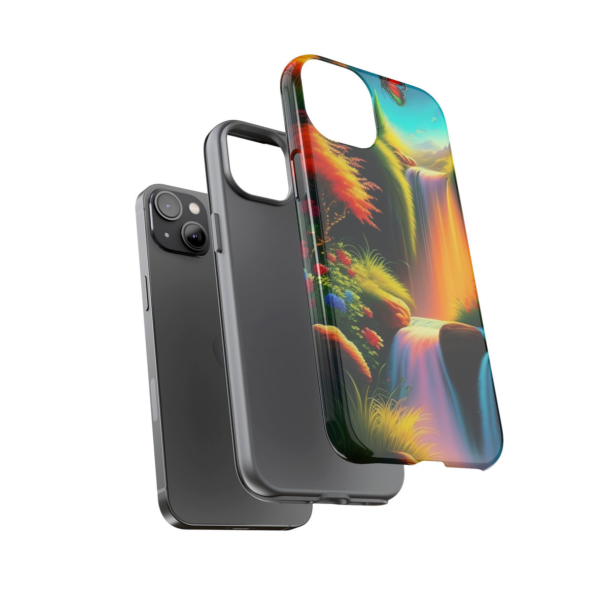 Phone Case - Vibrant Waterfall Landscape with Butterfly | Colorful Nature Protective Case