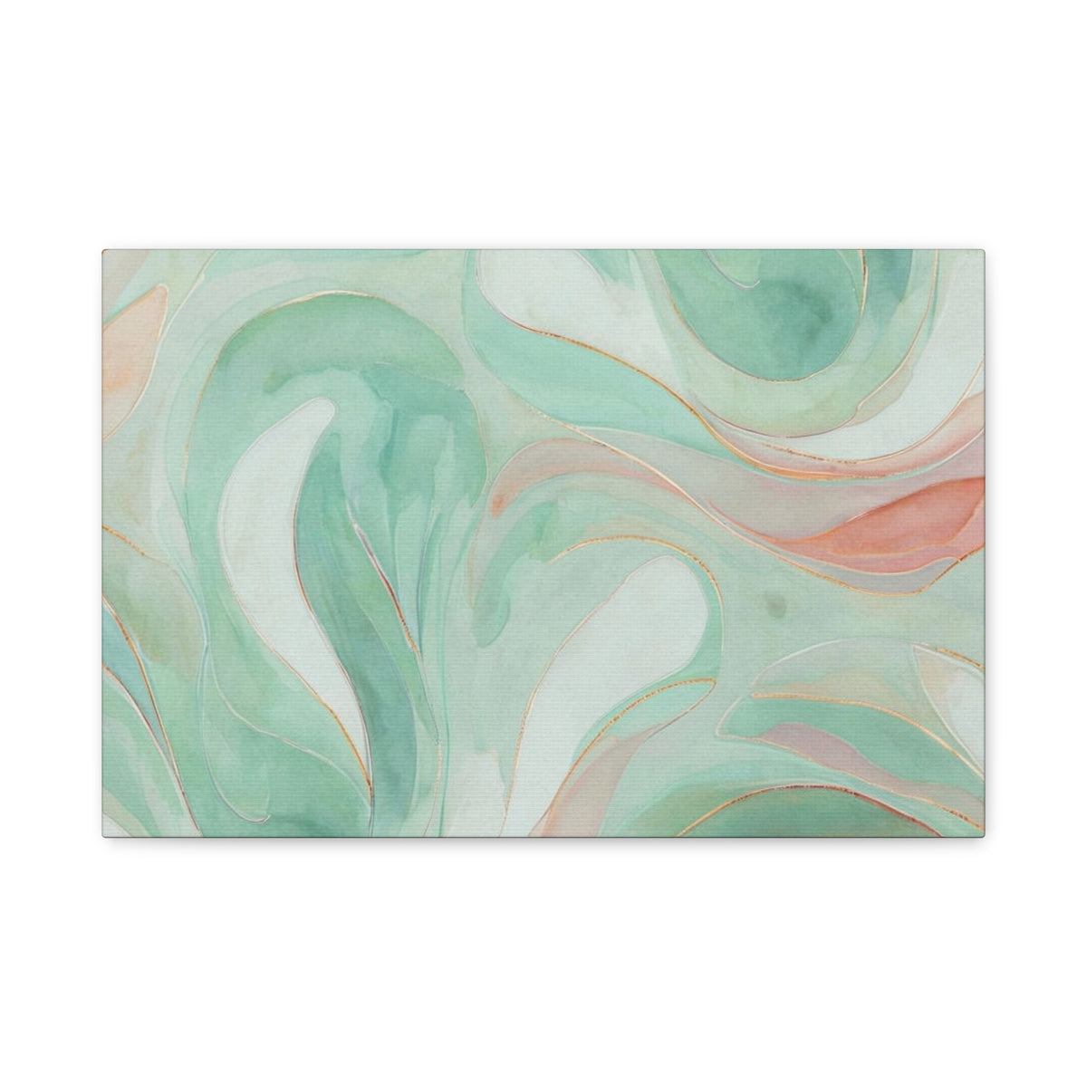 Abstract Green Marble Canvas Print — Teal & Coral Swirl Wall Art