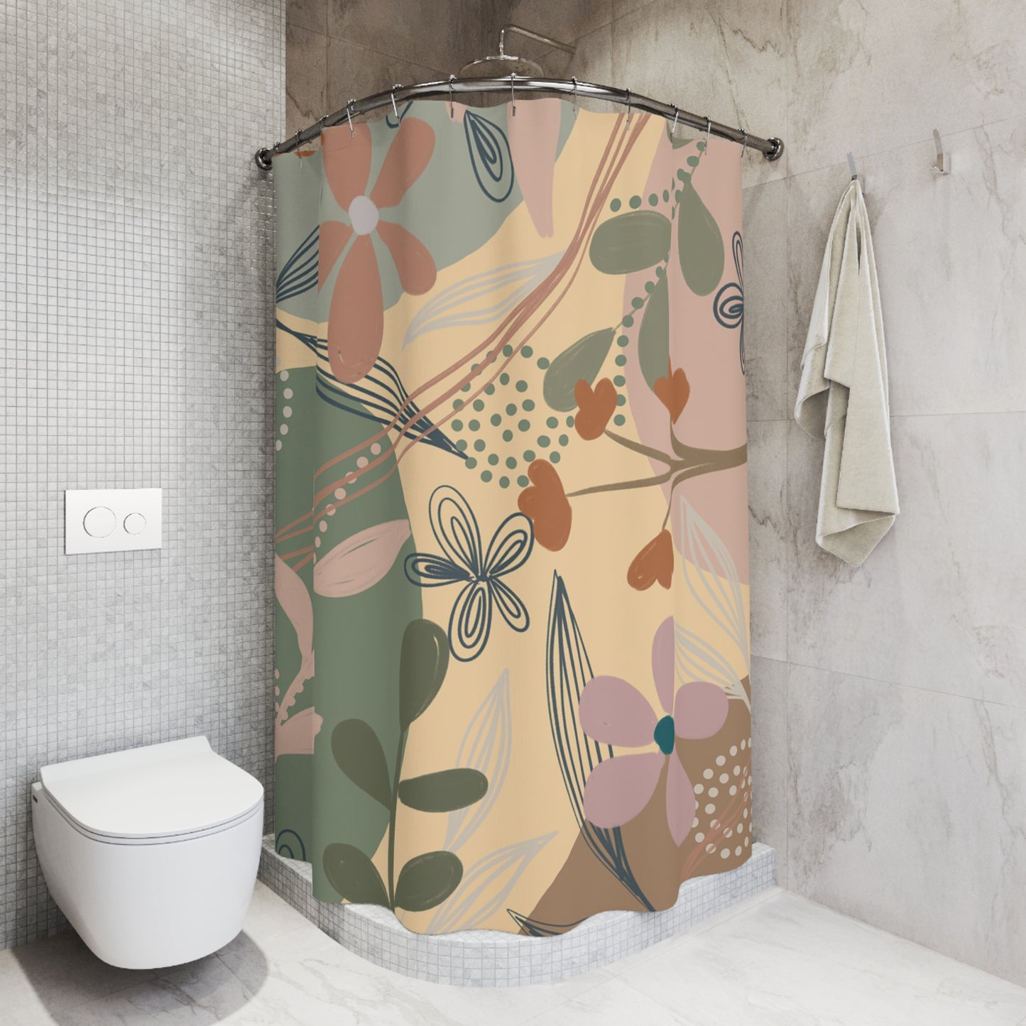 Boho Floral Shower Curtain — Vintage Earth Tone Botanical Design