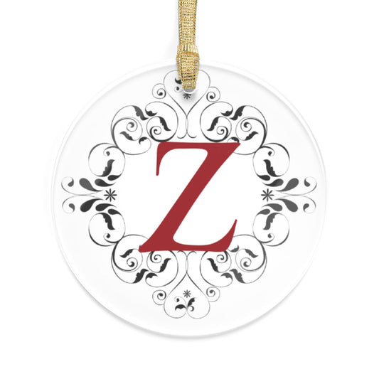 Monogram 'Z' Acrylic Ornament — Elegant Floral Initial Holiday Decoration