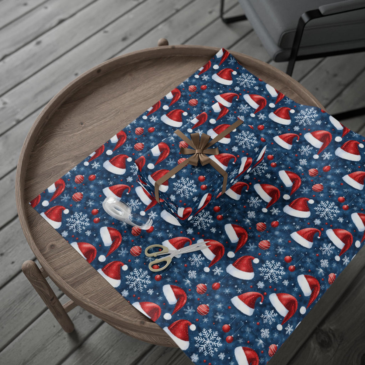Holiday Snowman Wrapping Paper Roll — Festive Blue & Red Christmas Gift Wrap
