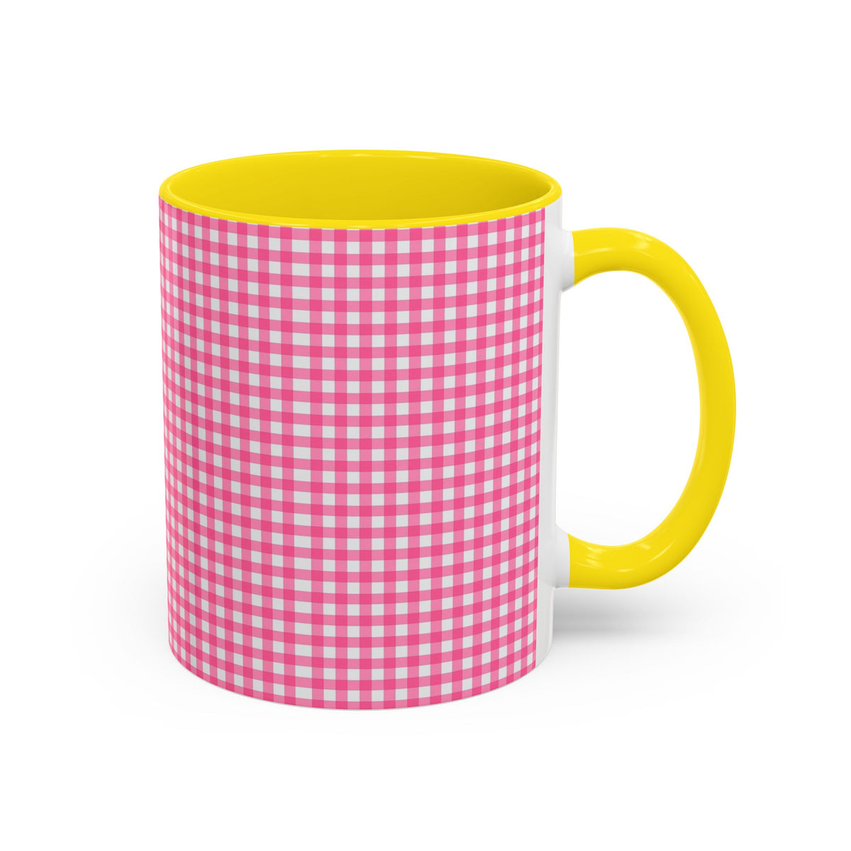 Pink Gingham Accent Coffee Mug, Cute Kitchen Decor, Gift for Coffee Lovers, Home Office Mug, Spring and Summer Vibes