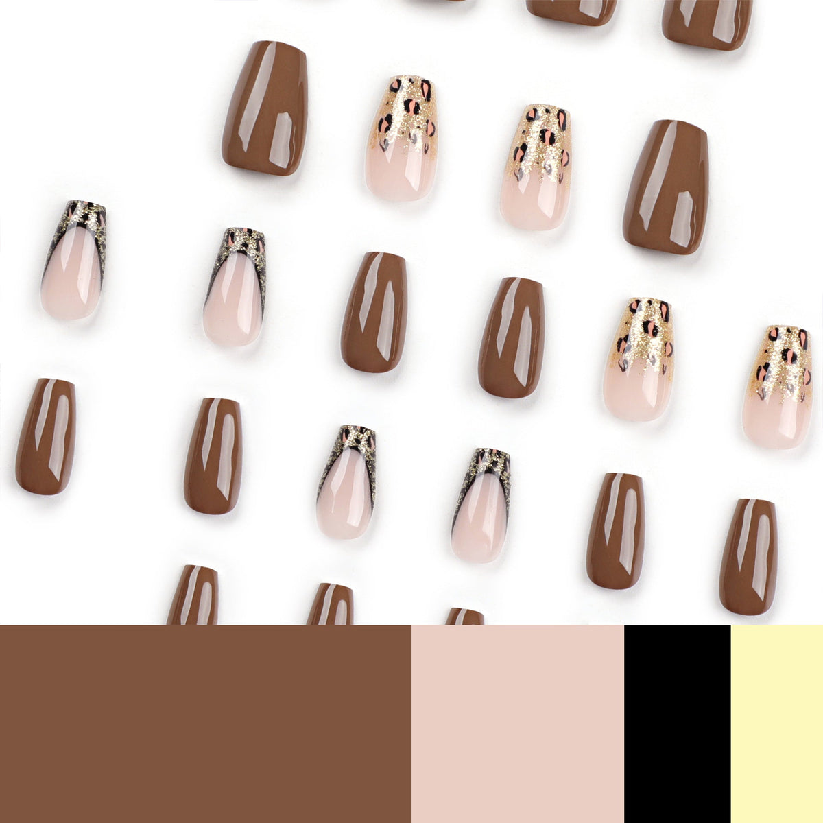 Autumn Brown Simple Wear Nail Patch Gold Glitter Leopard Print Nail Art Ballet Finger Nail Patch Nail Patch – Image 4