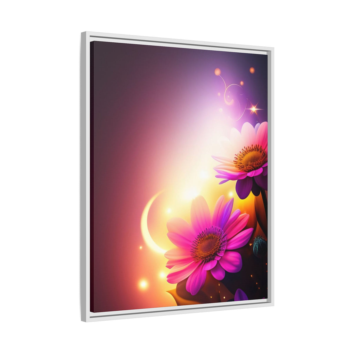Framed Floral Canvas Art — Pink Daisies Sunset Wall Print
