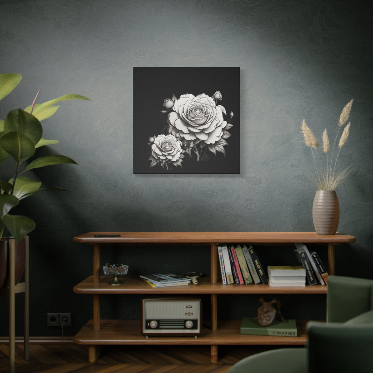 Monochrome Rose Canvas Print — Black & White Floral Wall Art
