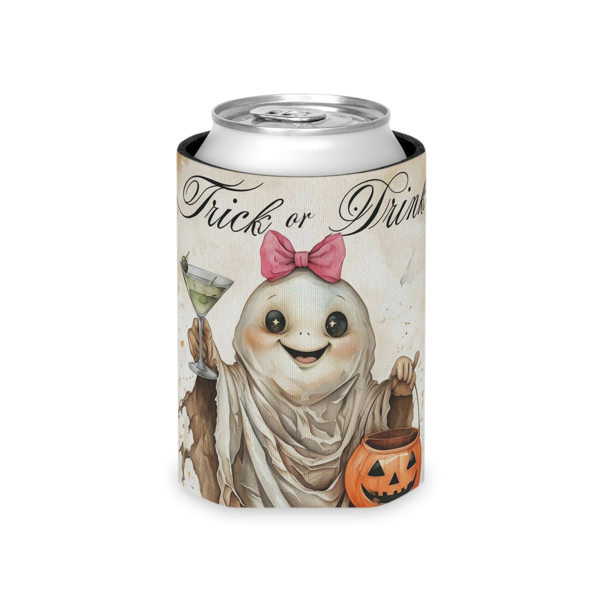 Halloween Can Cooler, Trick or Drink Party Favor, Spooky Drink Holder, Cute Ghost Design, Fall Celebration Accessory