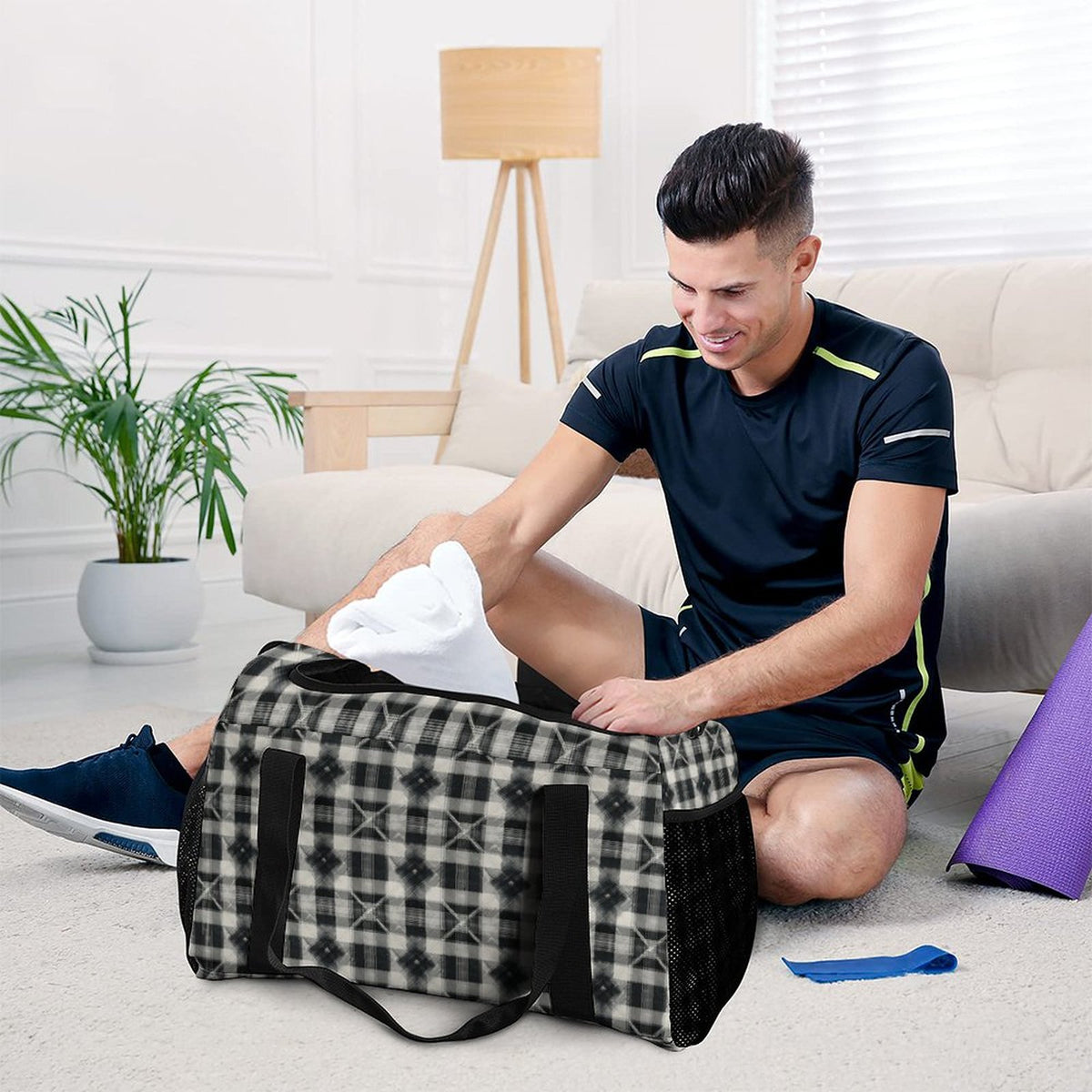 Travel Duffel Bag - Black and White