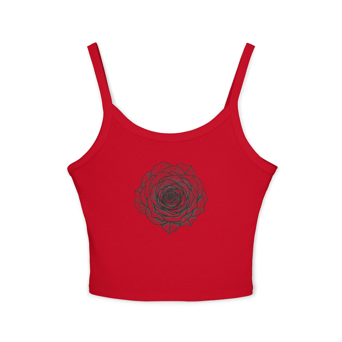 Chic Women's Spaghetti Strap Tank Top with Black Lace Rose Design, Casual Summer Wear, Festival Top, Gift for Her, Layering Essential