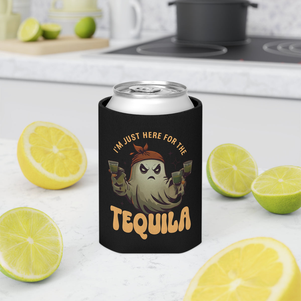 Ghostly Tequila Can Cooler, Funny Drink Holder, Party Favor, Summer BBQ, Gift for Tequila Lovers, Halloween Decor
