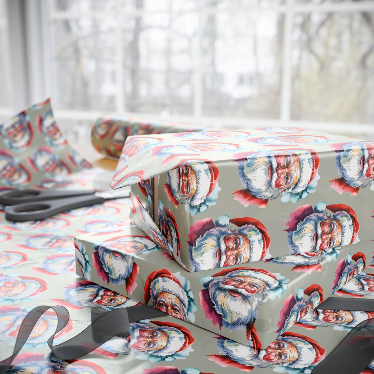 Santa Face Wrapping Paper Roll — Festive Holiday Gift Wrap