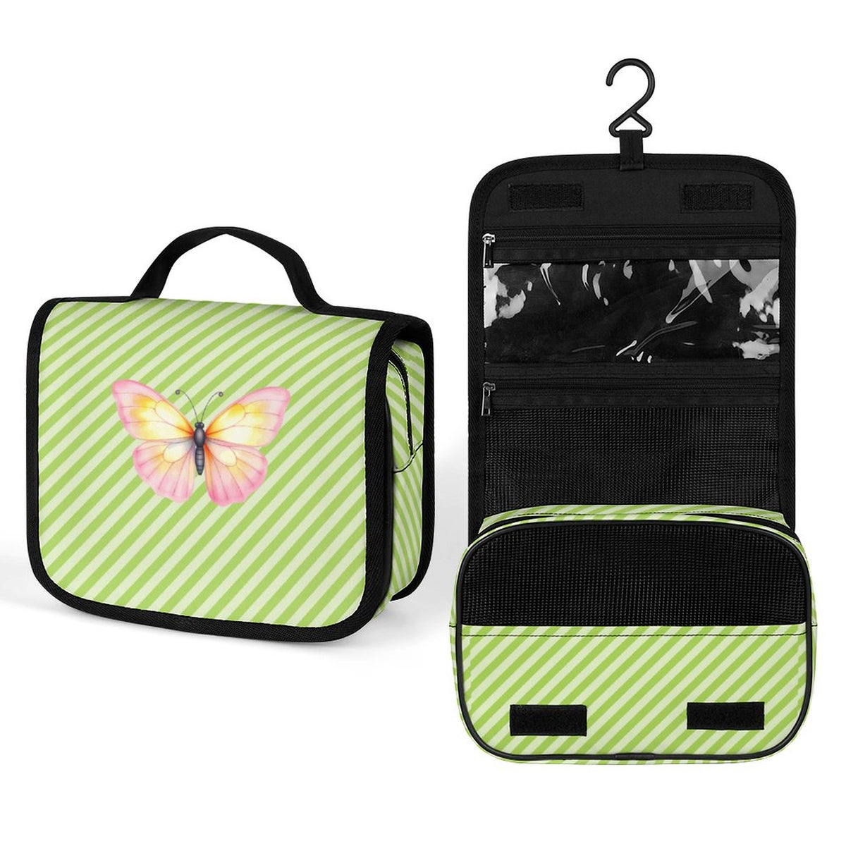 Green and White Custom Hanging Toiletry Bag