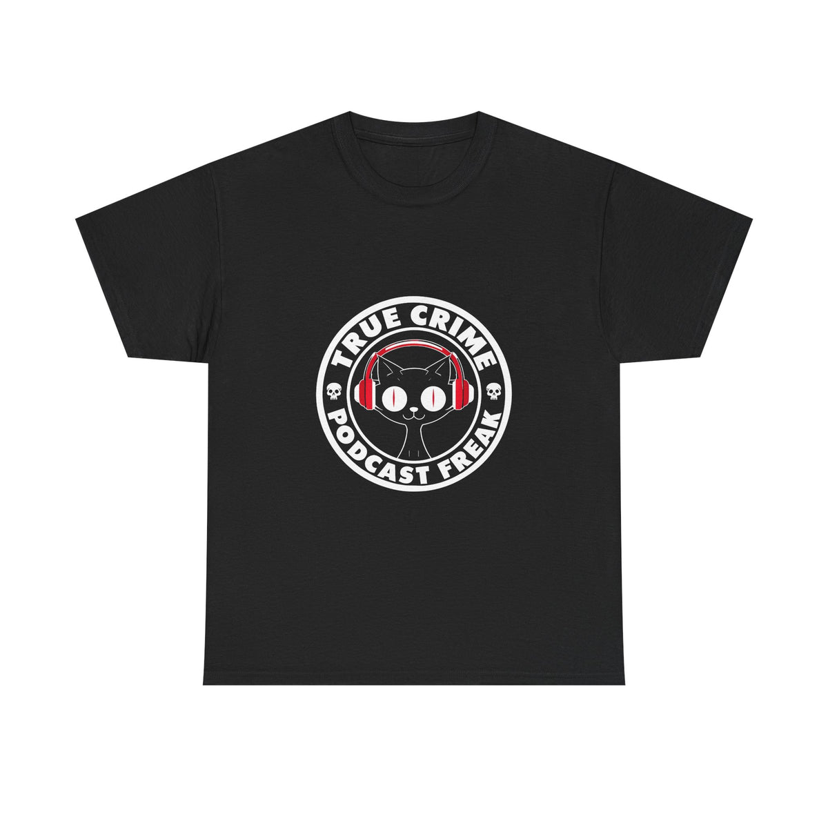 True Crime Podcast Tee — Cat with Headphones Logo