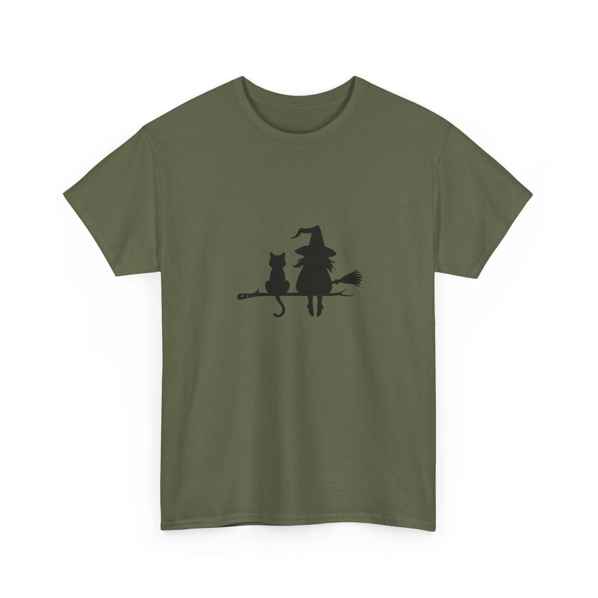 Witch and Cat Tee | Spooky Unisex Shirt for Halloween | Cute Witchwear for Cat Lovers | Fall Wardrobe Essential | Gift for Magical Friends