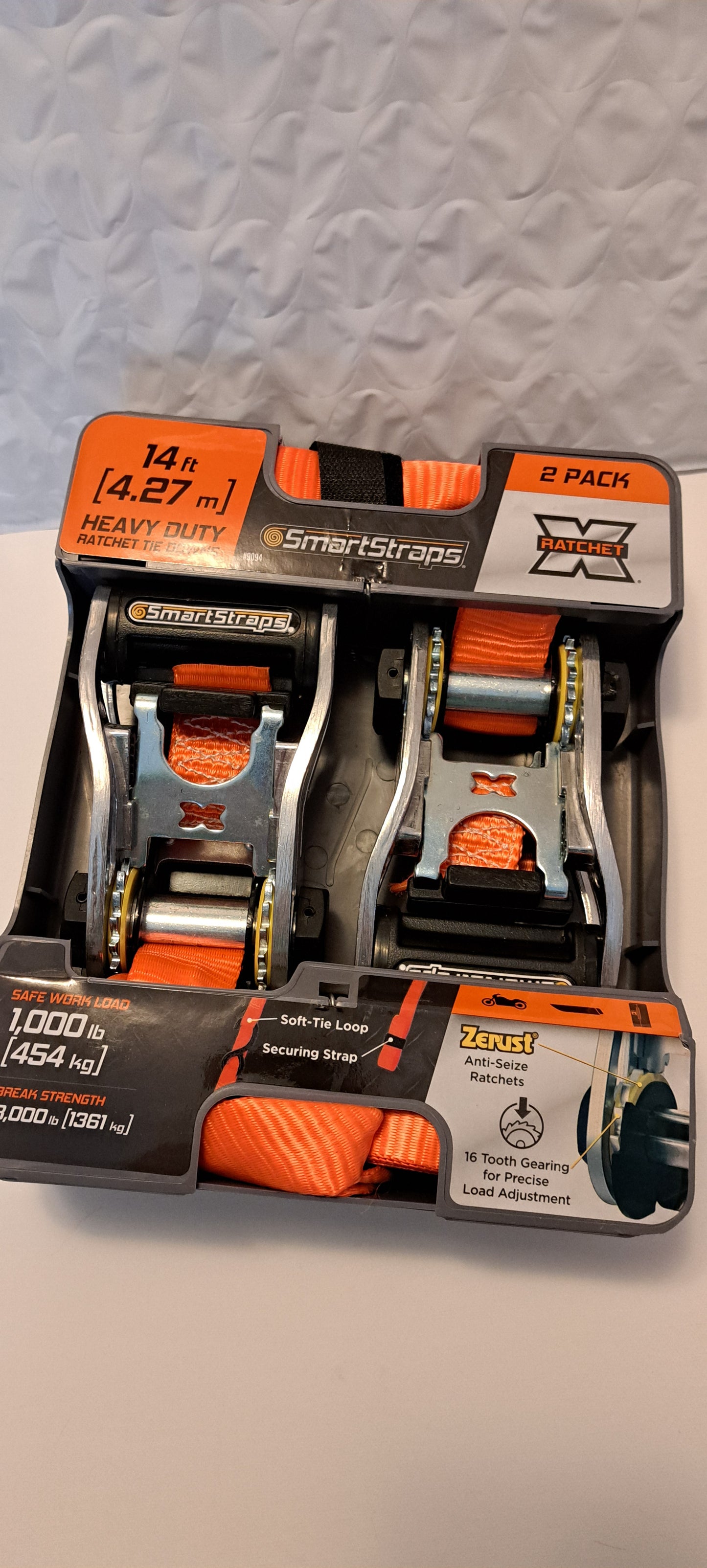 NEW - Heavy Duty SmartStraps 2 Pk 1-1/4 " in x 14’ 1000LB Ratchet Straps