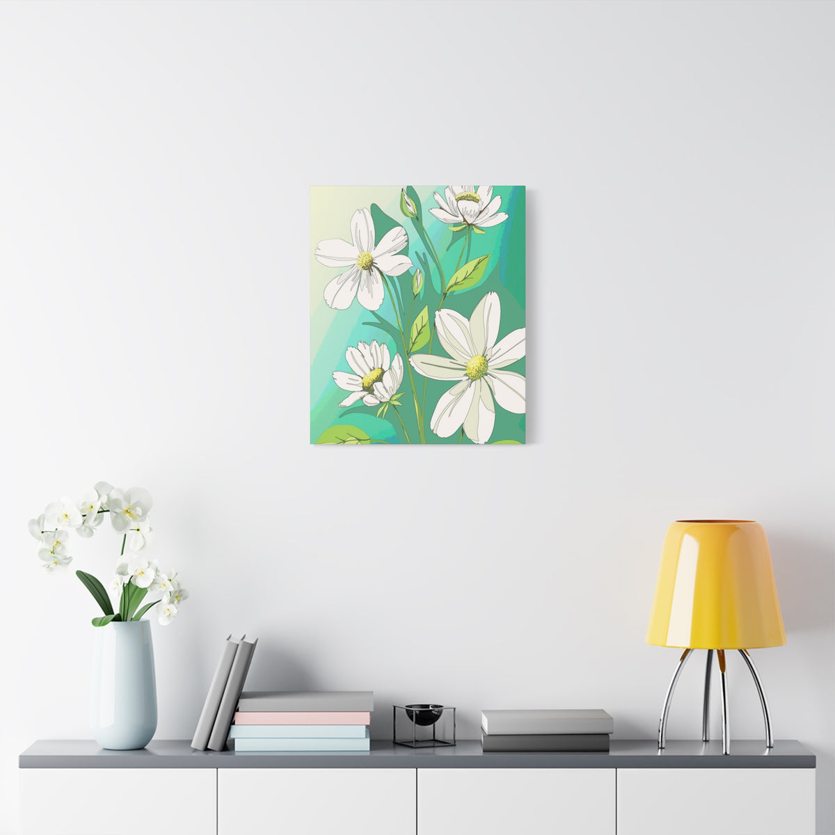 Matte Canvas, Stretched, 1.25" White Flowers