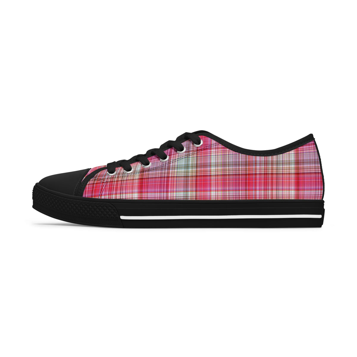 Pink Plaid Low Top Sneakers — Women's Casual Canvas Shoes