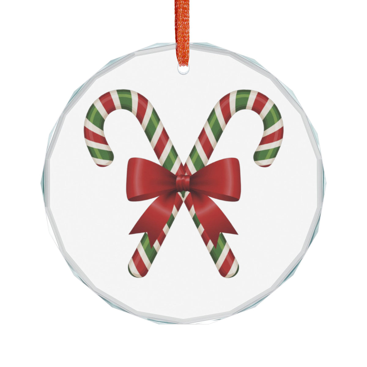 Candy Cane Bow Crystal Glass Ornament — Heart-Shaped Christmas Tree Decoration