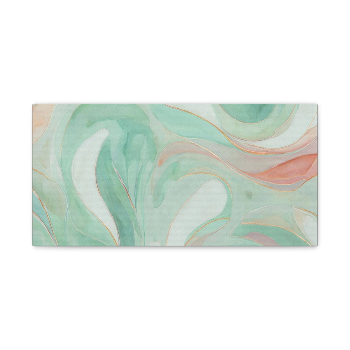 Abstract Green Marble Canvas Print — Teal & Coral Swirl Wall Art