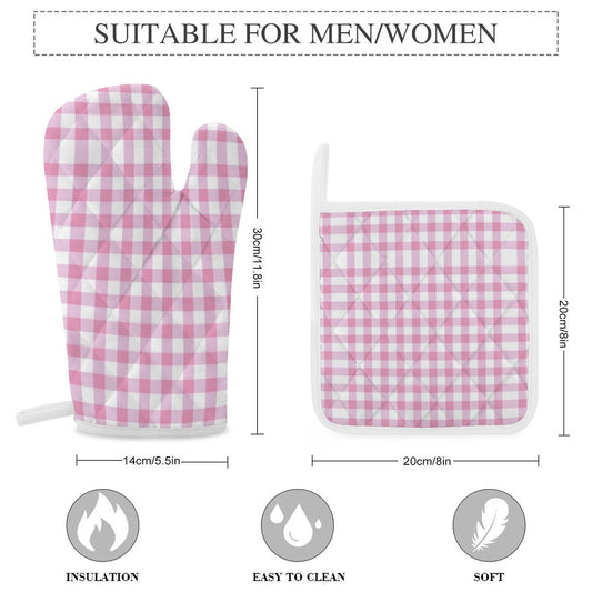 Oven Mitts & Pot Holder Set of 3 - Pink stripes