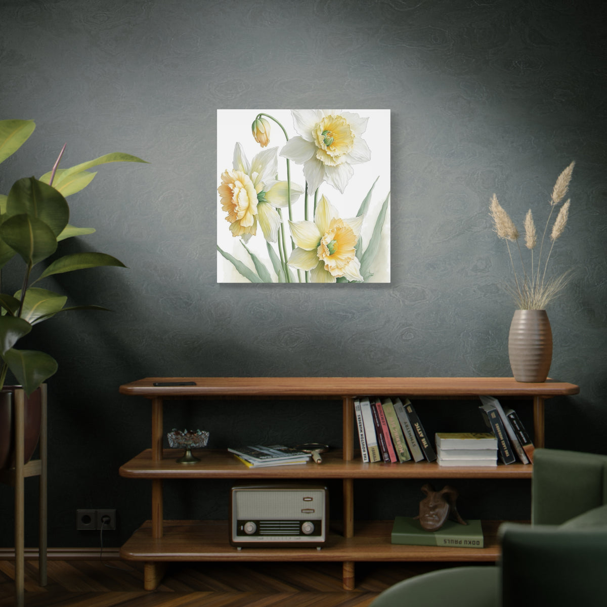 Matte Canvas, Stretched, 1.25" beautiful flowers white and yellow.