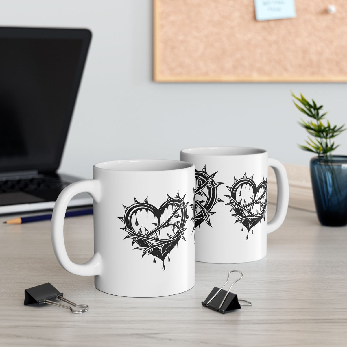 Gothic Heart Design Ceramic Mug | Unique Coffee Cup for Gifts, Valentine's Day, Home Decor, Art Lovers, or Halloween