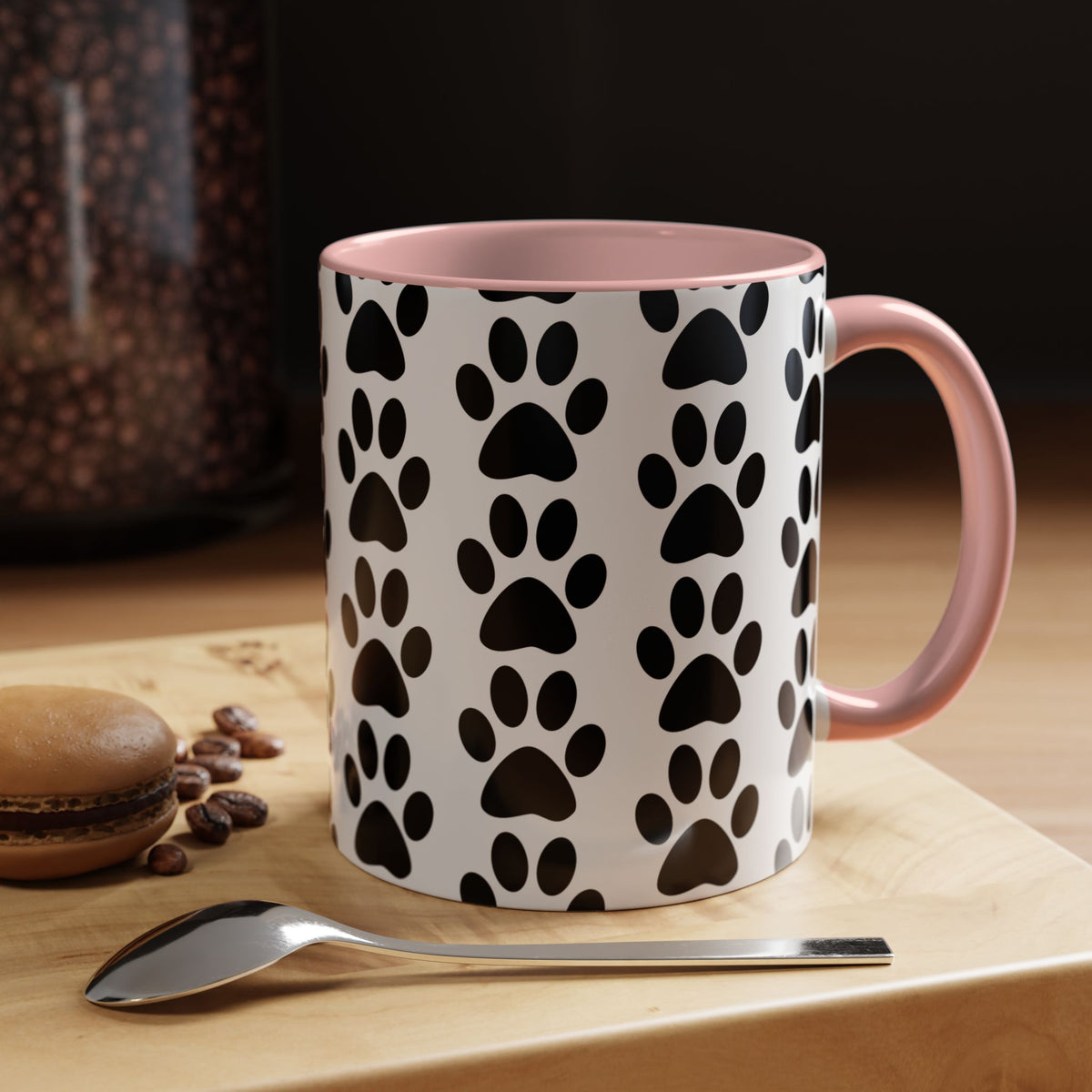 Paw Print Accent Coffee Mug - Dog Lover Gift, Black and White Pet Mug, Cute Animal Decor, Personalized Pet Owner Present, Coffee Tea Cup