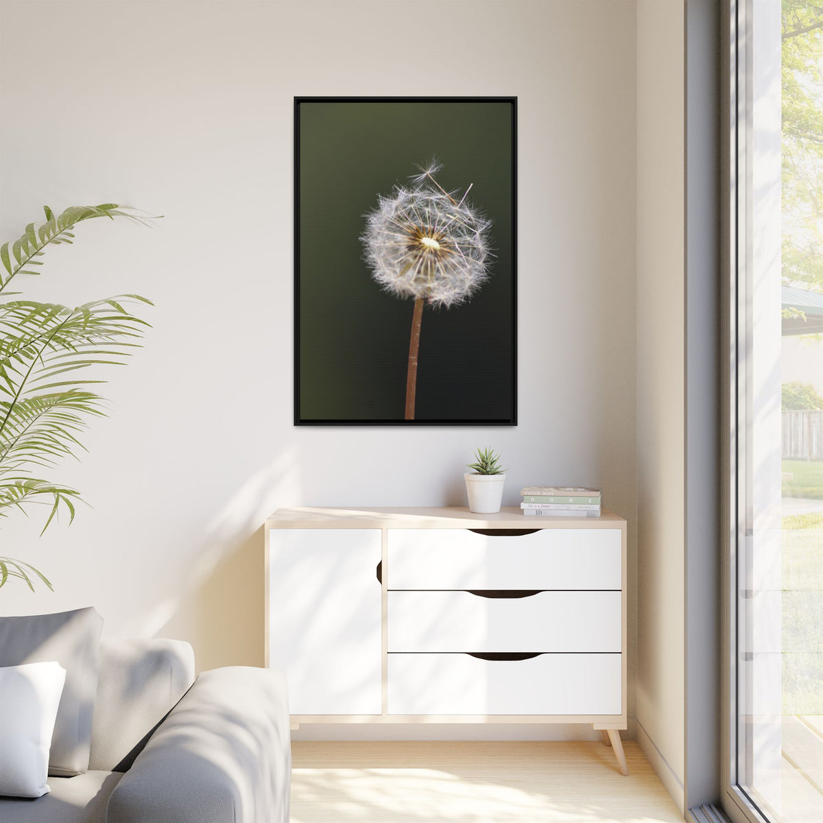 Framed Dandelion Canvas Print — Matte Botanical Wall Art