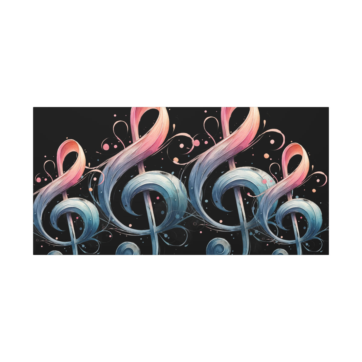 Musical Treble Clef Canvas Wall Art — Pastel Ribbon Notes on Black