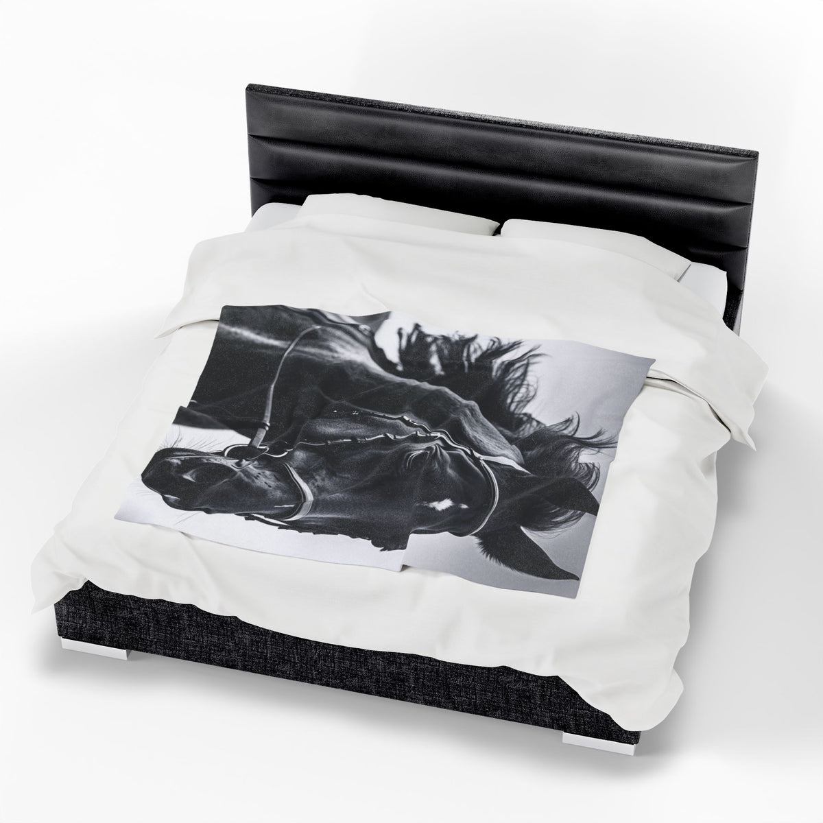 Black Stallion Velveteen Plush Blanket – Photoreal Horse Throw for Equestrian Fans