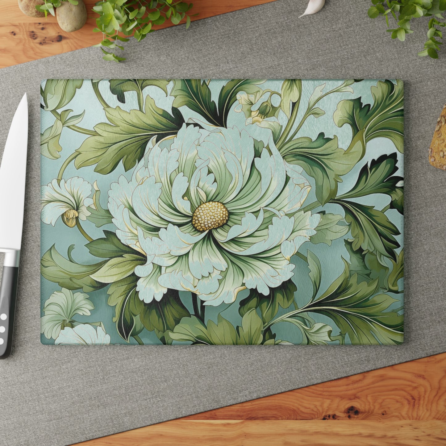 Floral Glass Cutting Board - Elegant Kitchen Decor