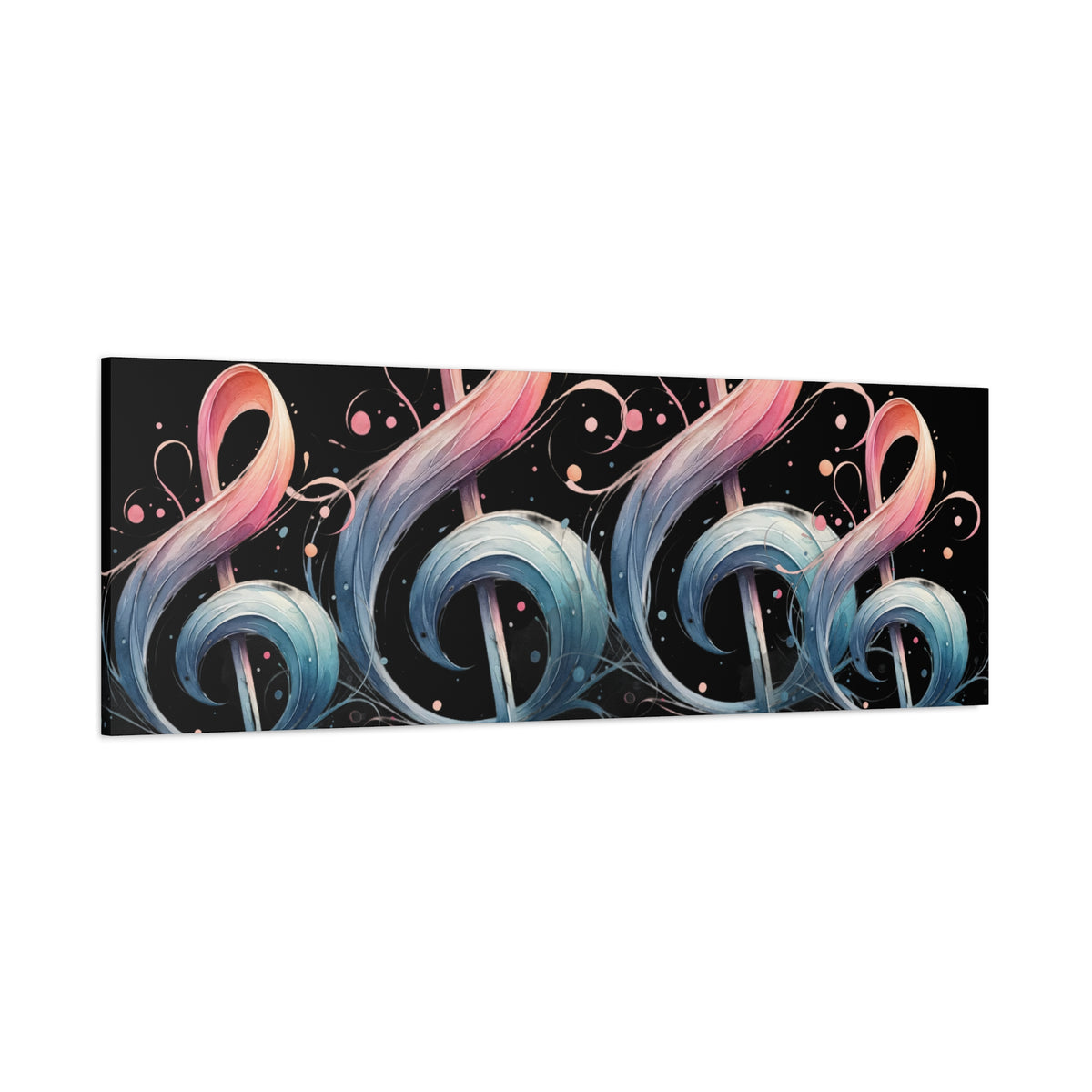 Musical Treble Clef Canvas Wall Art — Pastel Ribbon Notes on Black