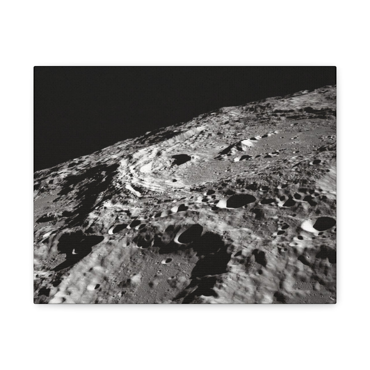 Lunar Surface Matte Canvas Print — Black & White Moon Crater Wall Art