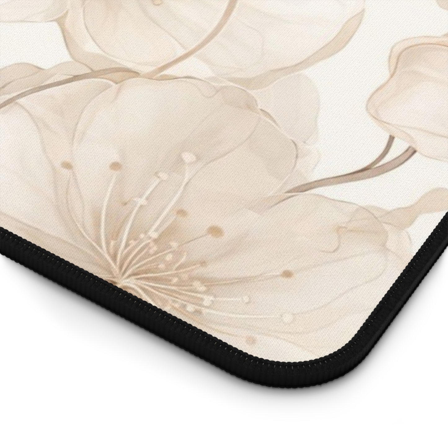 Floral Beige Desk Mat — Neutral Watercolor Ginkgo Mousepad
