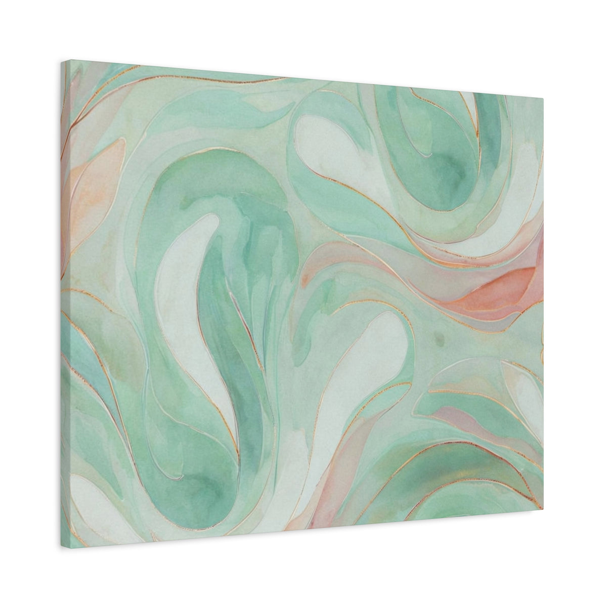 Abstract Green Marble Canvas Print — Teal & Coral Swirl Wall Art