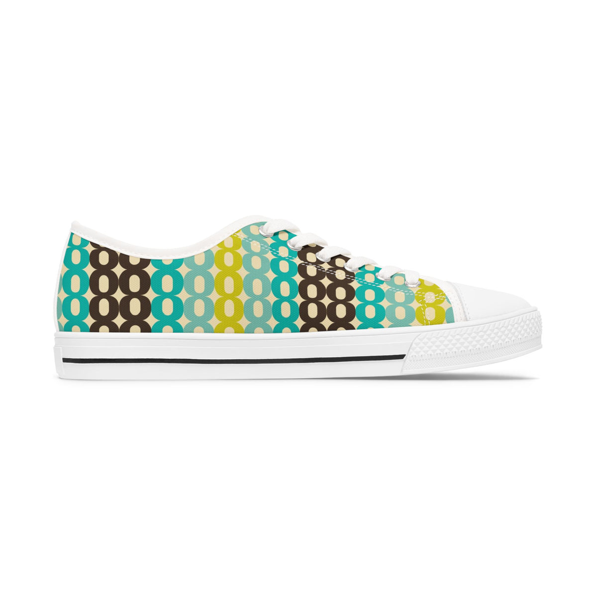 Retro Polka Chain Low Top Sneakers — Teal, Lime & Chocolate Patterned Women’s Shoes