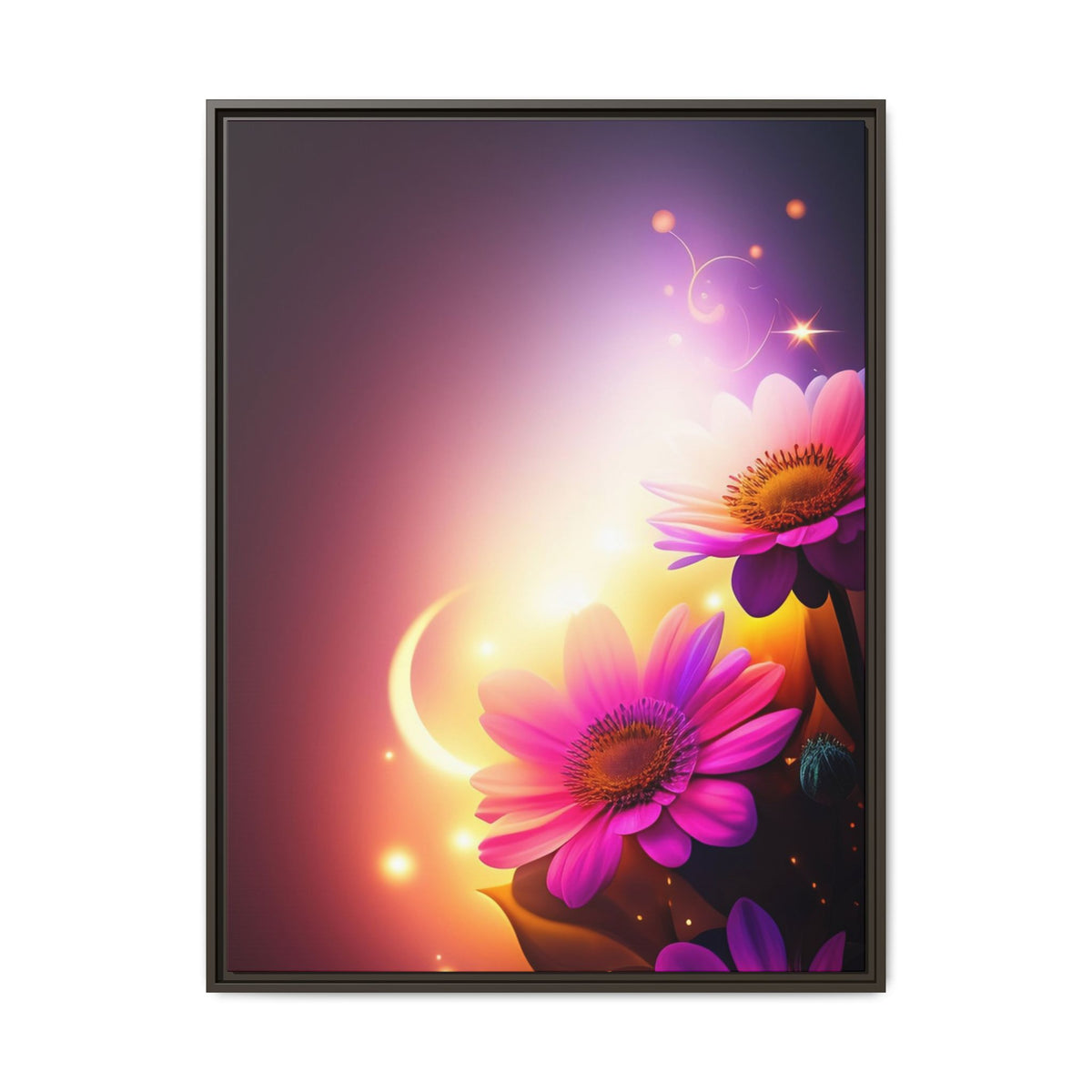 Framed Floral Canvas Art — Pink Daisies Sunset Wall Print