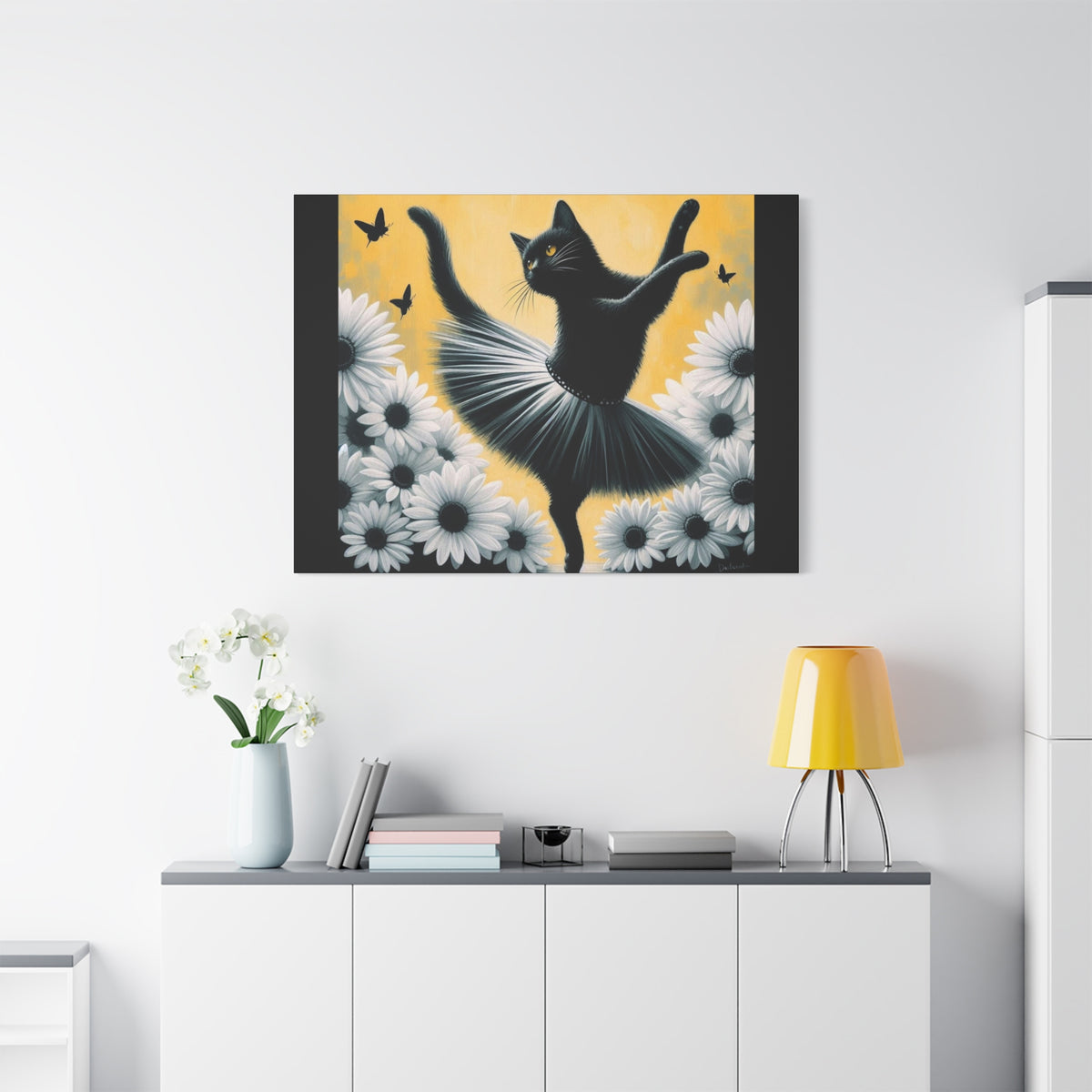 Ballet Black Cat Canvas Print — Whimsical Cat Ballerina Wall Art