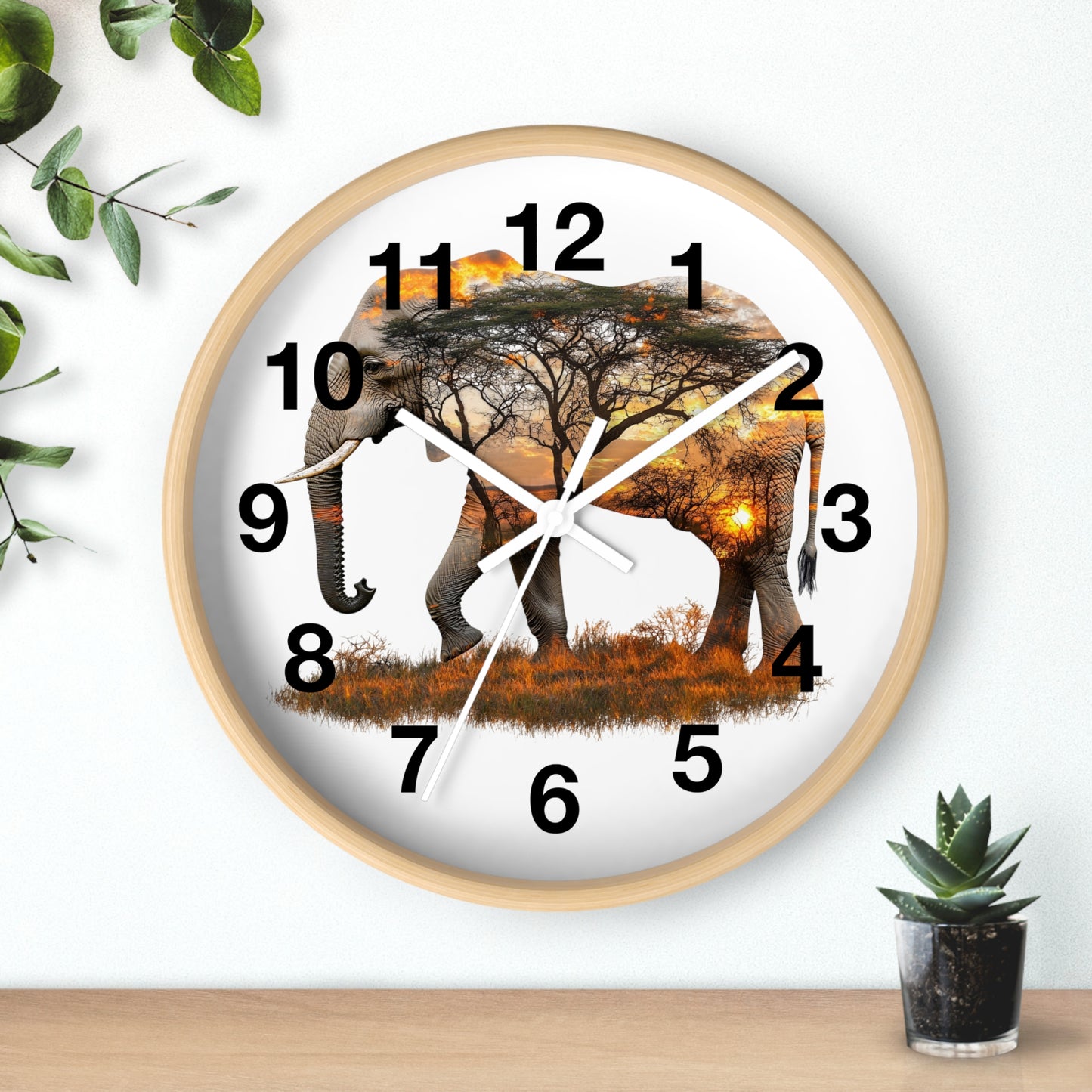Elephant Sunset Wall Clock