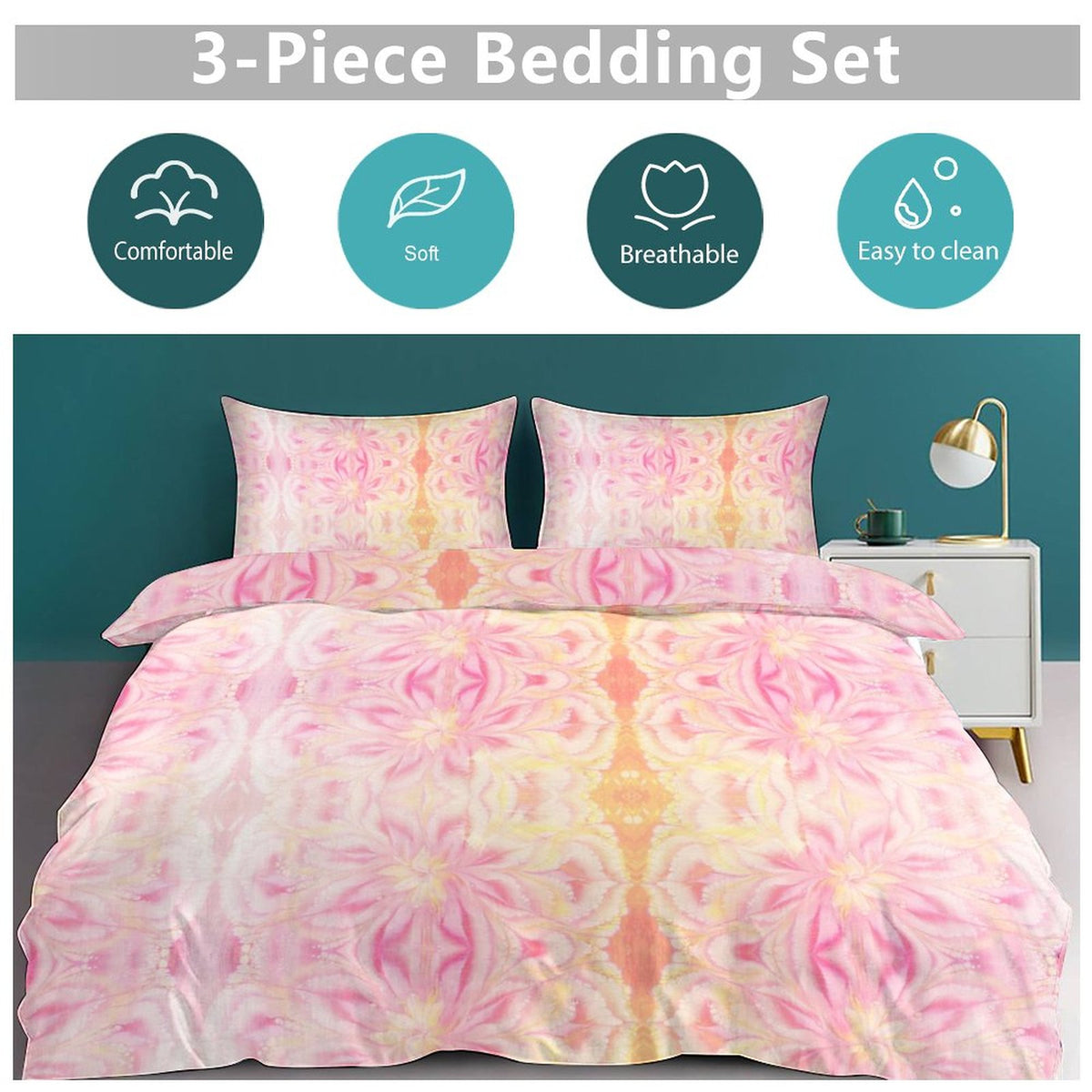 3-Piece Bedding Set-90"x90"/ 229x229cm (Dual-sided Printing)