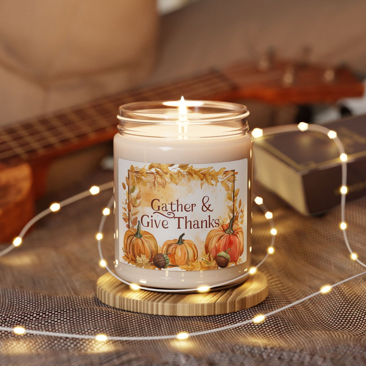 Gather & Give Thanks Scented Soy Candle — 9oz Thanksgiving Pumpkin Autumn Jar