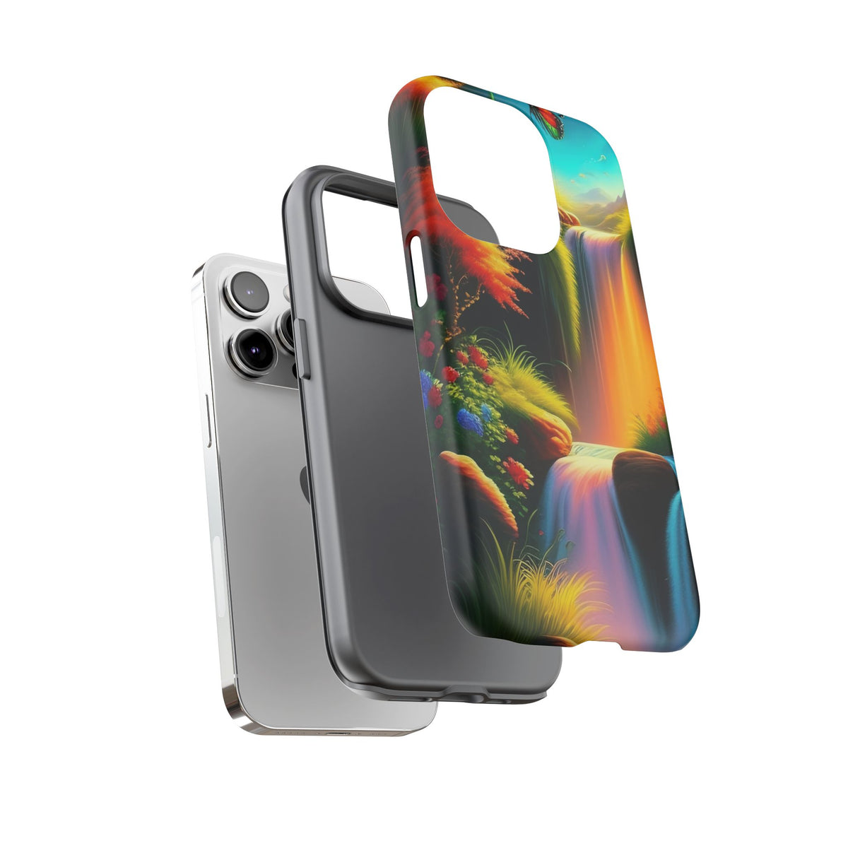 Phone Case - Vibrant Waterfall Landscape with Butterfly | Colorful Nature Protective Case