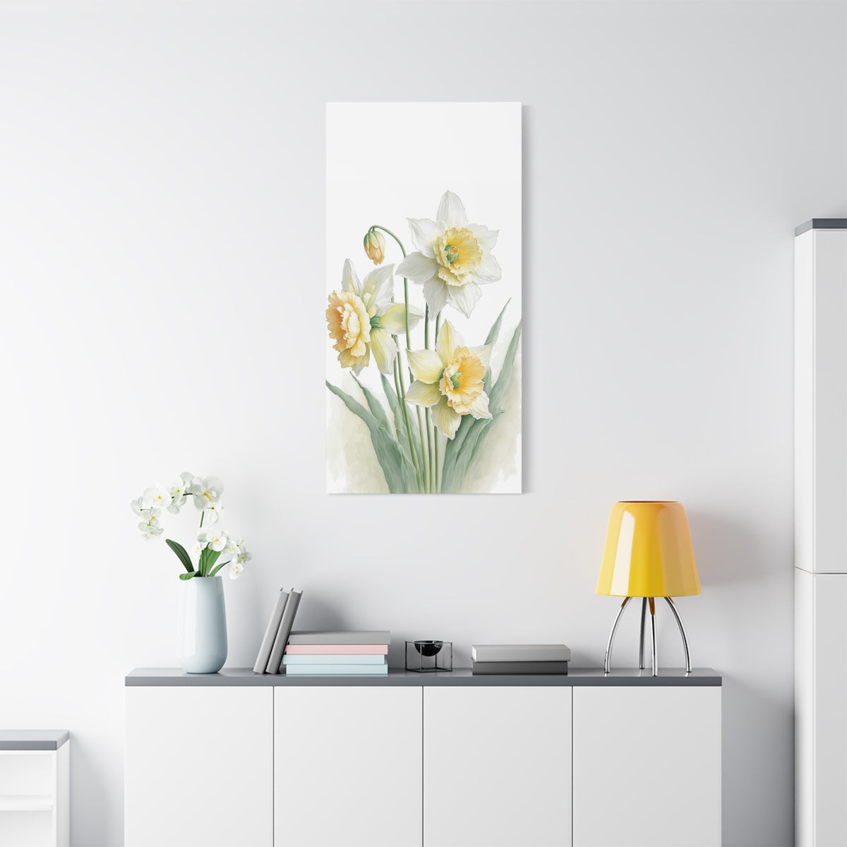 Matte Canvas, Stretched, 1.25" beautiful flowers white and yellow.