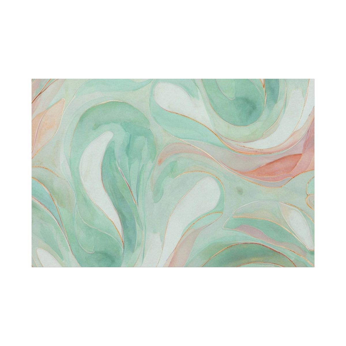 Abstract Green Marble Canvas Print — Teal & Coral Swirl Wall Art